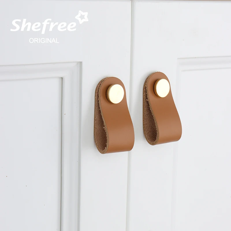Nordic Kitchen Handles Door Pulls Gold Wardrobe Cupboard Furniture Drawer Cabinet Knobs Artificial Leather Brass Furniture Drawe