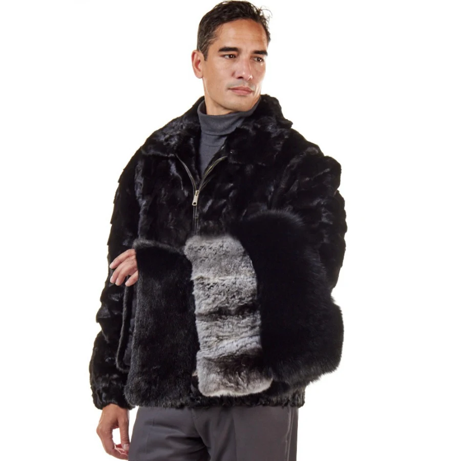 

CNEGOVIK Fur Coat Men Real Mink Fur Jacket Fashion Winter Warm Bomber Jacket Detachable Fur Collar