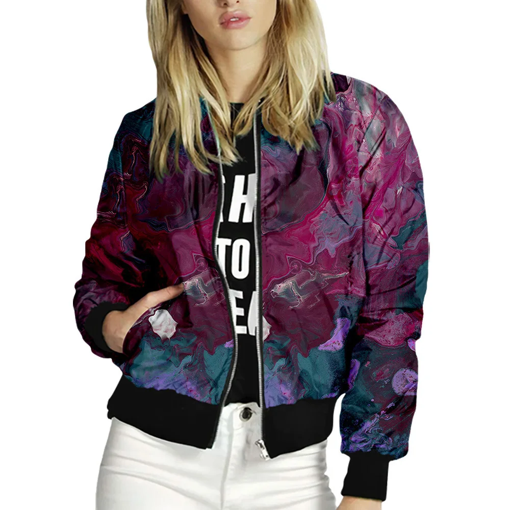 Women Print Jackets 2021 Autumn Casual Women Street Style Coats Jacket Bomber Female Baseball Slim Jacket Outwear