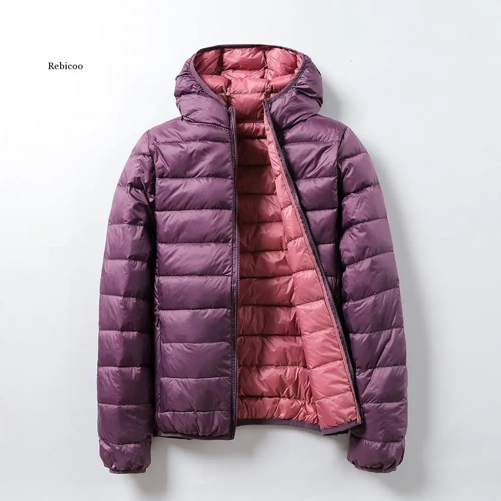 Women's Jackets Brand Down Jackets Women Ultra Light Hooded Basic Jacket Feather Famale Jackets Double Side Reversible Warm Coat