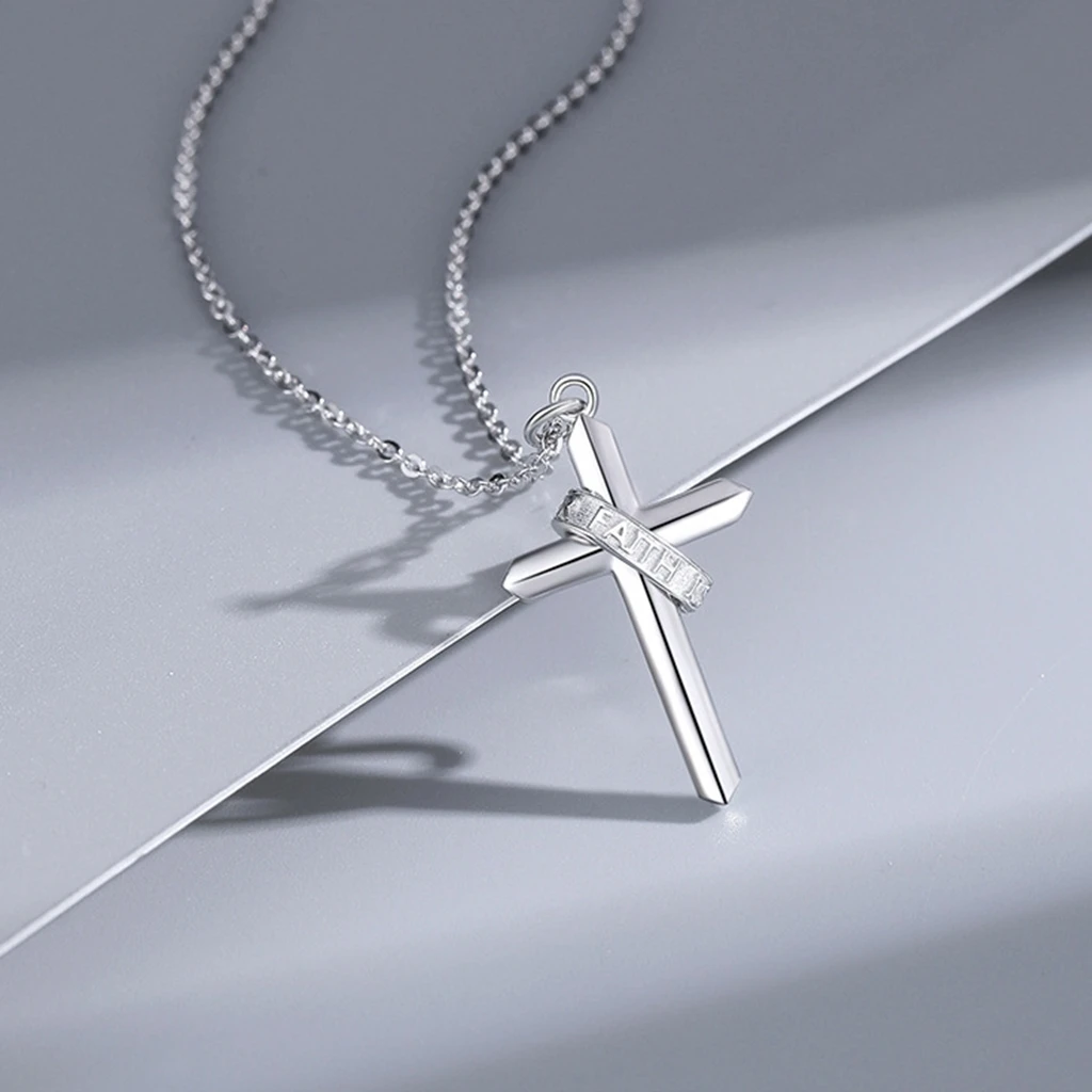

Sterling Silver Cross Necklace Men's Trendy Hip-hop Pendant Versatile Jewelry Luxury Clavicle Chain Hanging Accessories