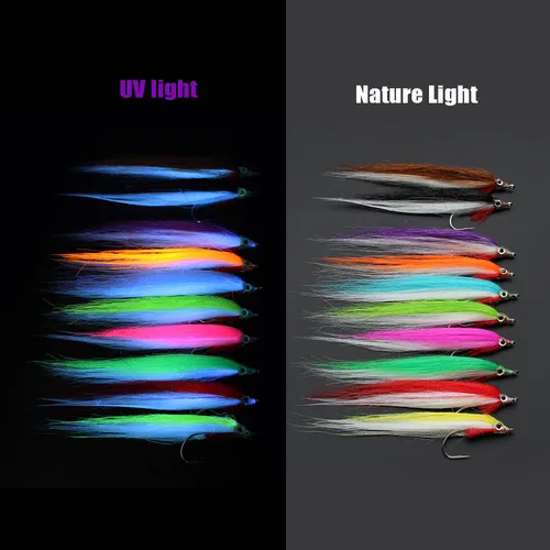 Imagen 2 del producto Tigofly 20 Uds 1/0 4cm colores UV gancho de alto carbono Polar Fry salmón trucha lubina Steelhead Minnow moscas de pesca con mosca juego de señuelos