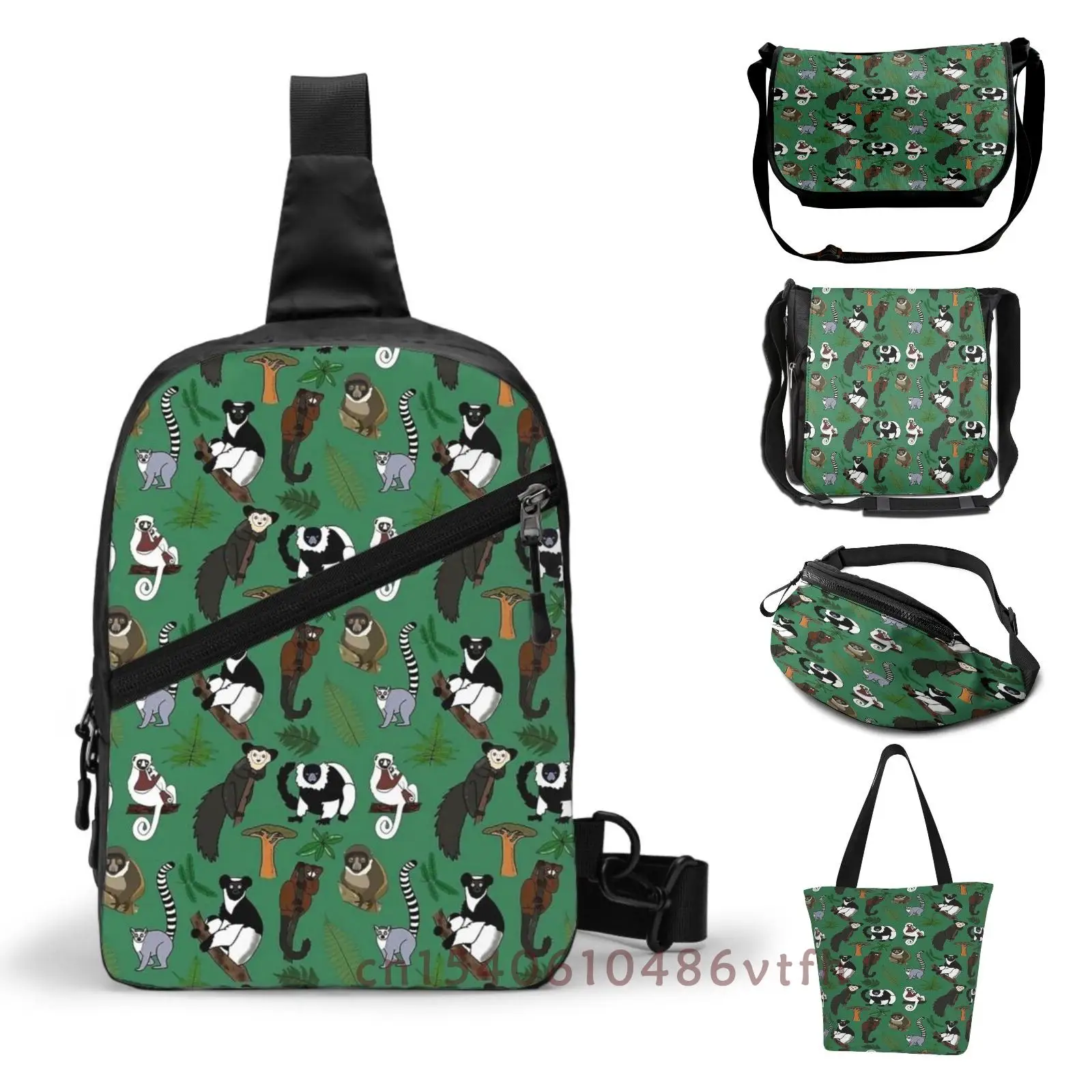 Functional Men Chest Bag Lemur Pattern Streetwear Bag Waist Pack Women Black Belt Bag Hip Purse Shoulder Crossbody Bag