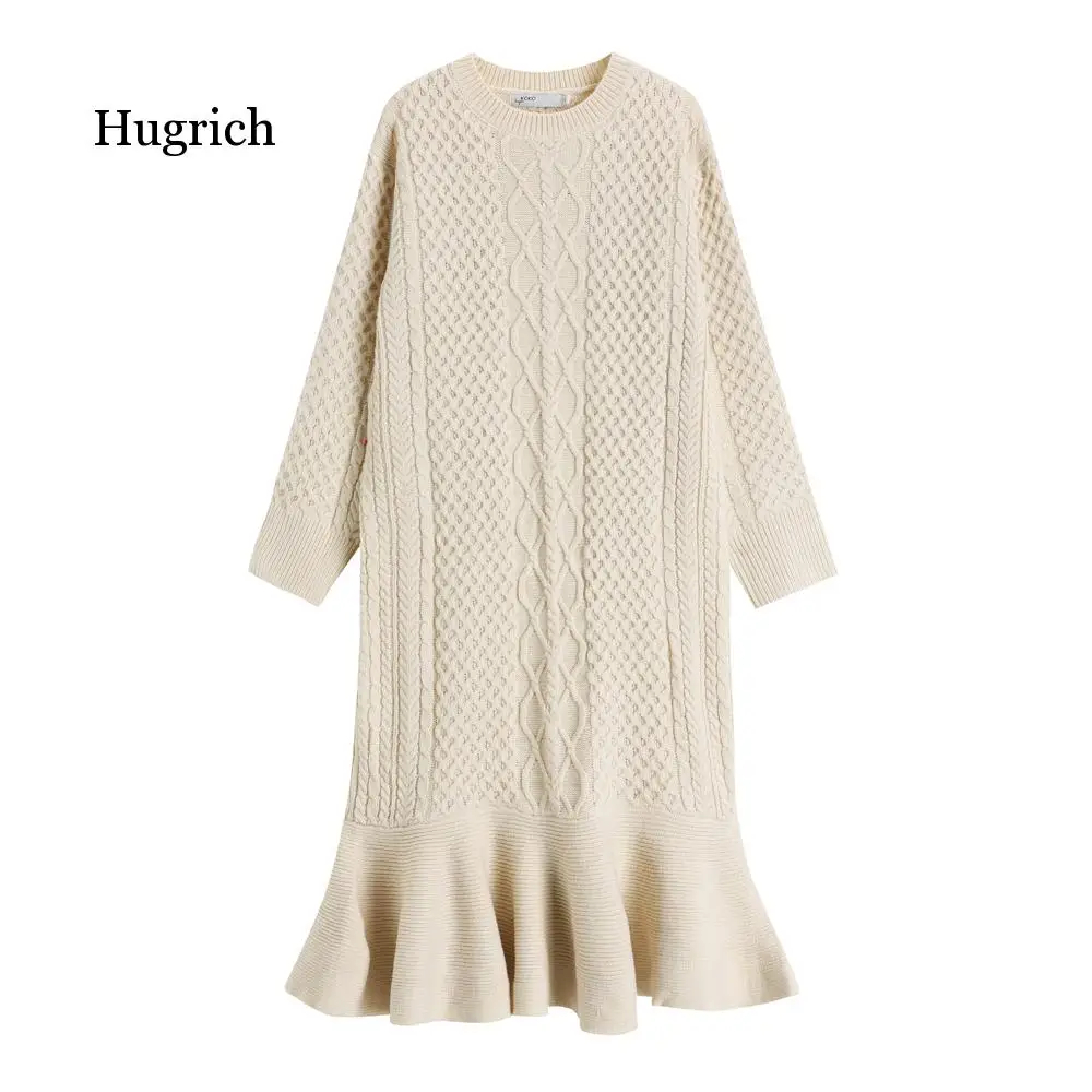 Fashion Women Autumn Winter Sweater Dress 2020 Loose O-Neck Warm Long Female Full Sleeve Knitted Mermaid Dress Vestidos