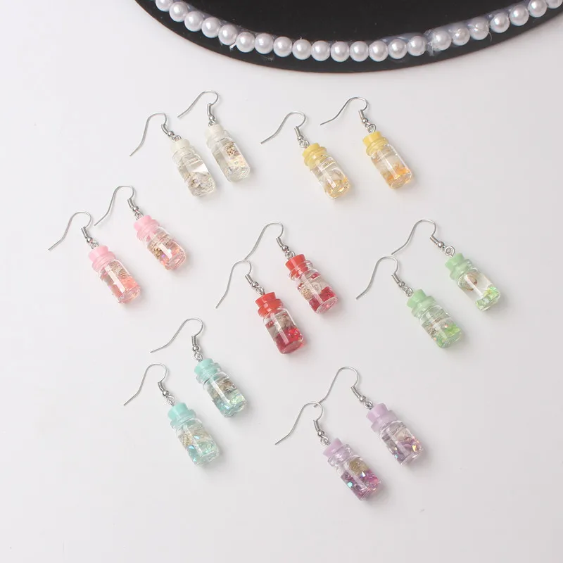 New Drifting Bottle Hook Earrings for Women Creative Small Dangle Earrings Shell Sequins Inside Drop Earrings aretes de mujer