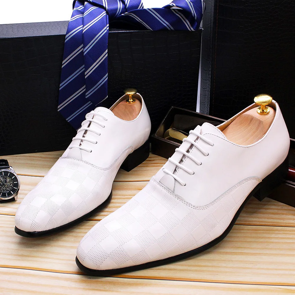 Fashion Men Formal Oxford Shoes Genuine Cow Leather Dress Shoes Italian Style White Black Lace up Office Shoes for Wedding Party