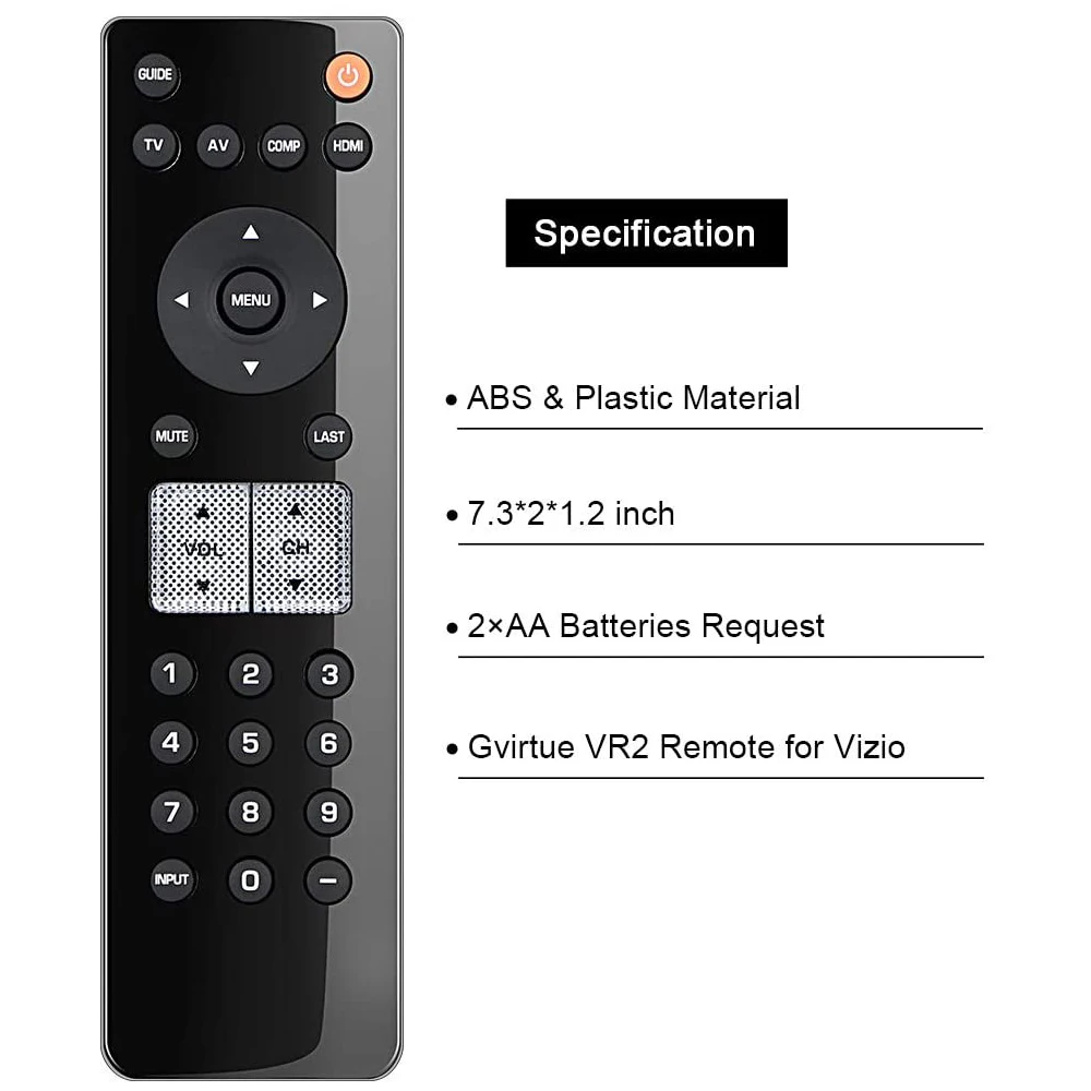 New VR2 Replaced Remote Control for Vizio TV RC-VR2 VP322 VX240M VP422 VL320M VO320E VO370M VL260M VO420E VECO320L VECO320L1A