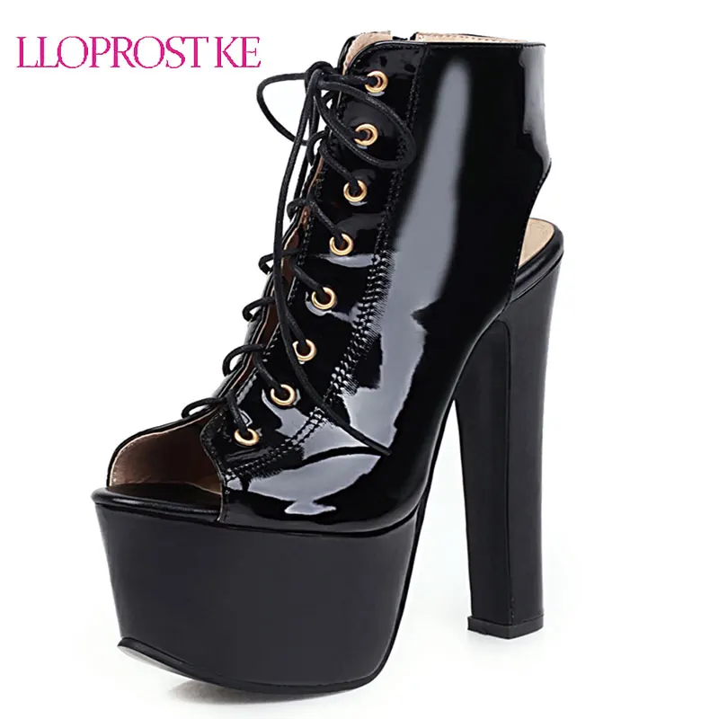 

Lloprost ke Sexy Ladies Summer Sandals Lace Up Peep Toe High Heel Block Heel Solid Party Club Sandals Women Fashion Shoes Woman