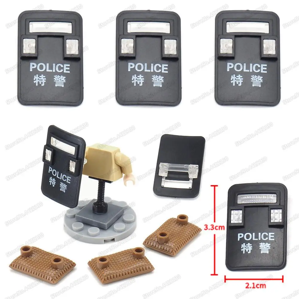 Military Figures Anti Shield Black Building Block Patrol Swats Shield Team Weapons WW2 Army Model Moc Child Toys Christmas Gifts