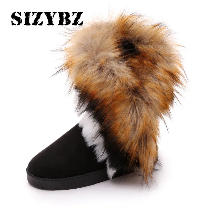 Fashion Faux Fox Hair Women's Boots Winter New Ankle Boots Ladies Snow Boots The Tube Cotton Boots Comfortable Warm Women Boots