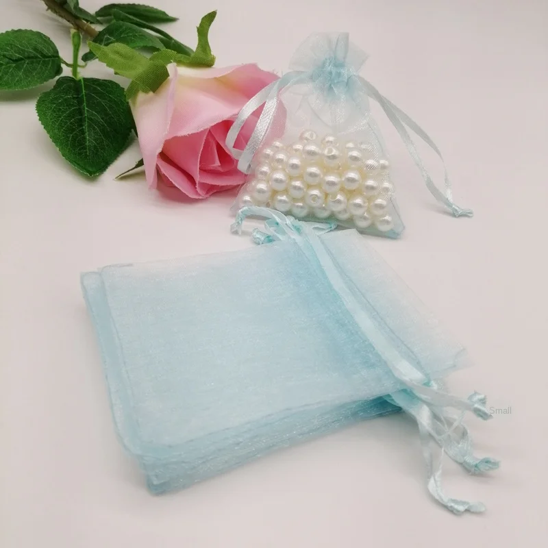 

200pcs Light Sky Blue Drawstring Organza Gift Bags Wedding Gift Bags Candy Gifts for Birthday Party Gifts Packaging Bag Organza