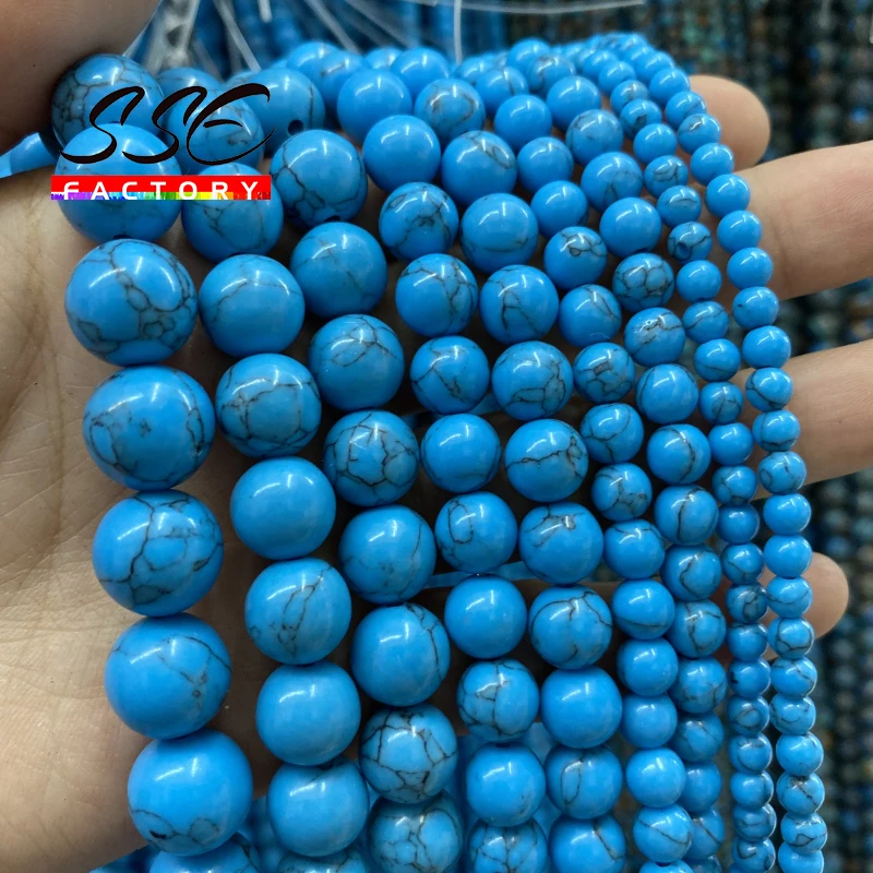 Wholesale Blue Turquoises Natural Stone Round Loose Beads For Jewelry Making DIY Bracelet Accessories 15