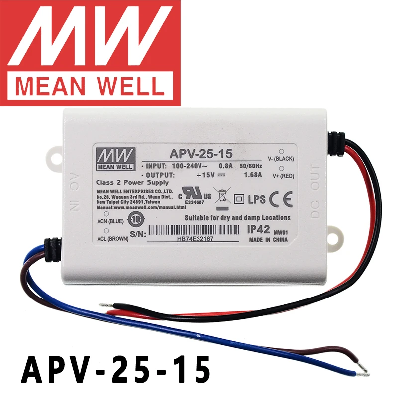 

Original Mean Well APV-25-15 meanwell 15V/1.68A Constant Voltage design 25.2W Single Output LED Switching Power Supply