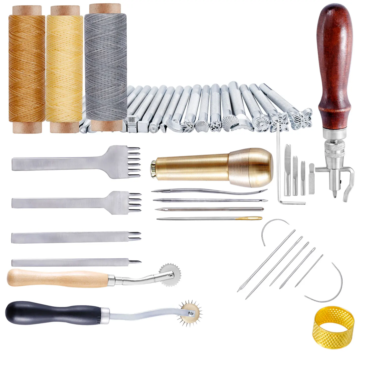 Leather Craft Punch Tools Set Kit Stitching Carving Working Sewing Saddle Groover Leather Crafts Tools Skiving Knife