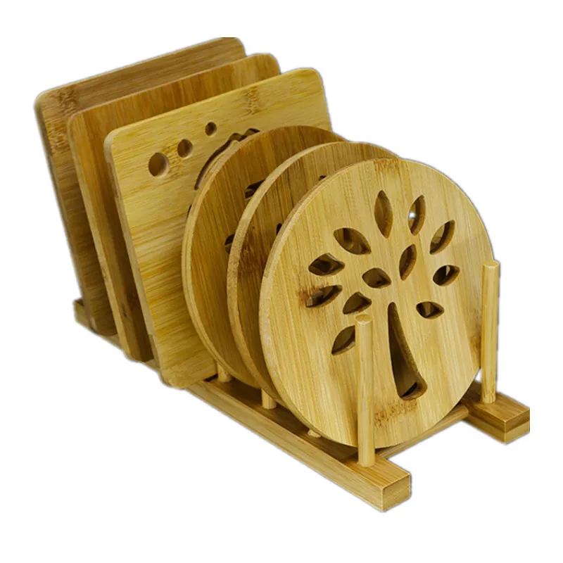 6PCS/SET Bamboo Coasters Wood Coasters Kitchen Table Bowl Mat Coffee Cup Coaster Teapot Mat