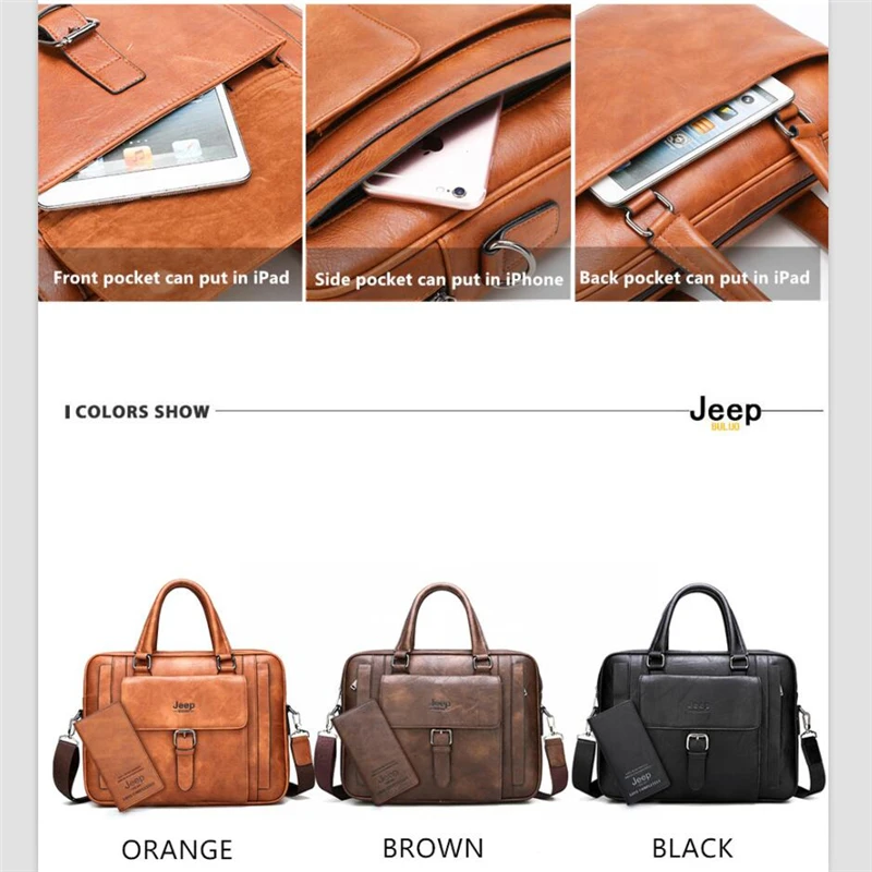 JEEP BULUO Men Big Size Briefcase Bags For 15 inches Laptop Split Leather Business Handbag Male Shoulder Travel Bag office