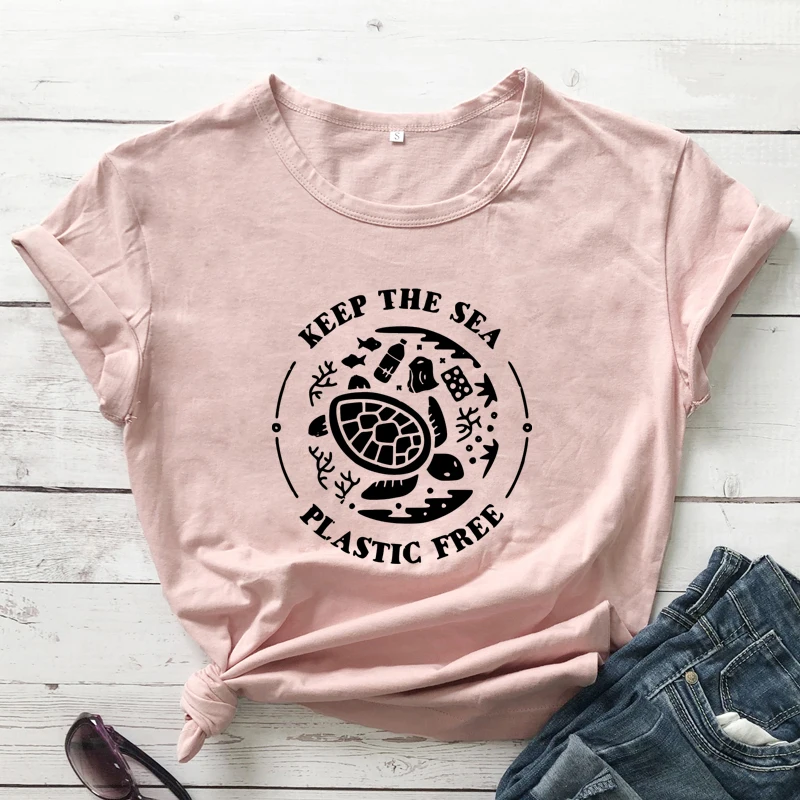 New Arrival Keep The Sea Plastic Free T-shirt Summer Short Sleeve Graphic Vegan Tshirt Funny Women's Save The Ocean Tops Tees