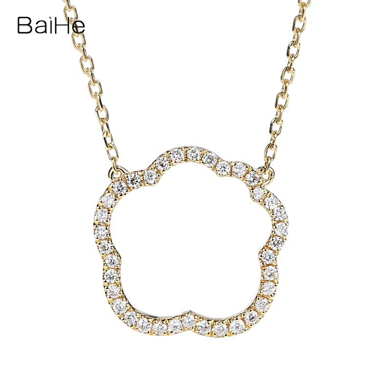 

BAIHE Solid 18K Yellow Gold 0.16ct Natural Diamonds Women Fine Jewelry Engagement Trendy beautiful White Cloud Diamond Necklace