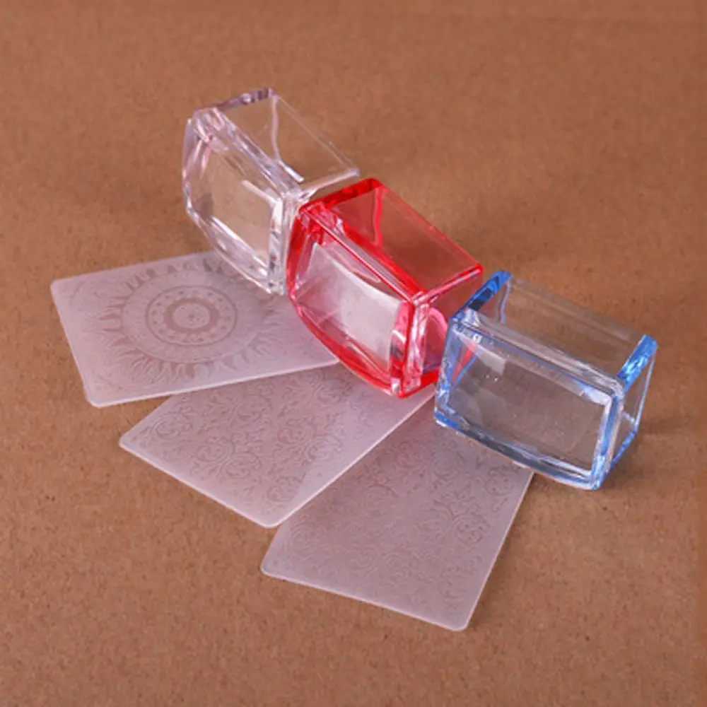 DIY diseño de esmalte de uñas de gelatina, juego de raspador de estampador de uñas rectangular, Kits de plantillas de transferencia de esmalte, raspador de manicura