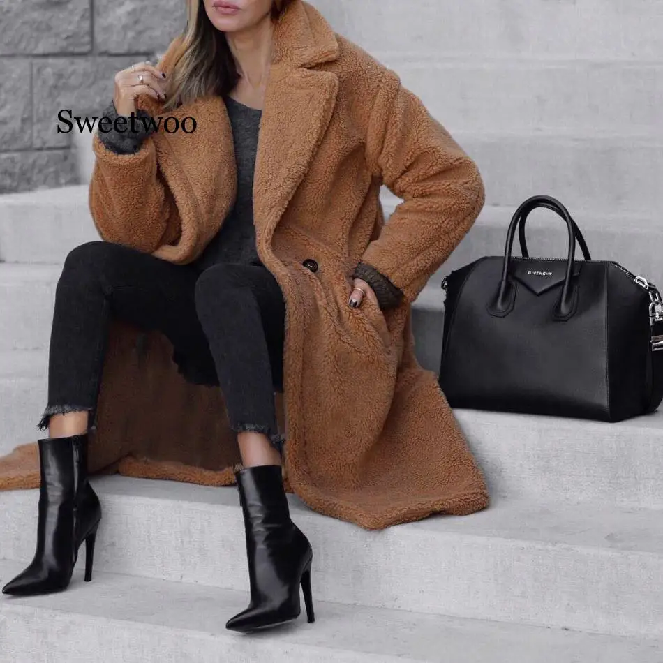 2020 Faux Lambswool Fur Coats Long Jacket Women Winter Warm Oversized Outerwear Women Thick Overcoat