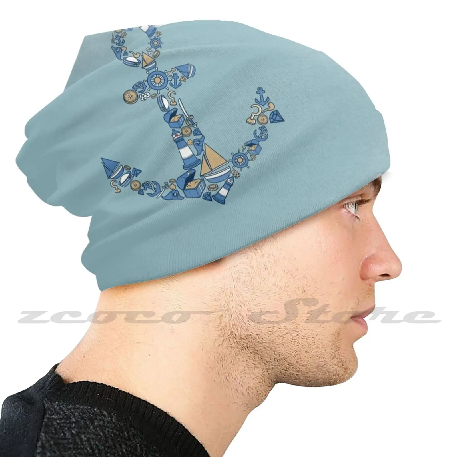 Anchor Knit Hat Elastic Soft Personalized Pattern Present Cap Navigation Ship Boat Building Cargo Ship Barge Yacht Ocean Liner