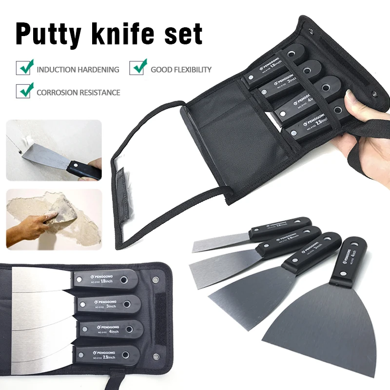 7pcs Putty Knife Set With Bag Scraper Blade 1"1.5" 2" 2.5" 3" 4" 5"Wall Shovel Carbon Steel Construction Tool Plastering Knife
