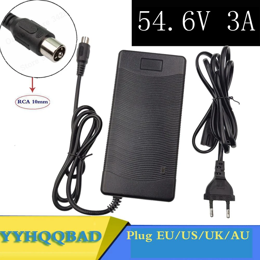 YYHQQBAD 54.6V 3A lithium battery charger for 48V lithium battery pack with RCA10MM Plug