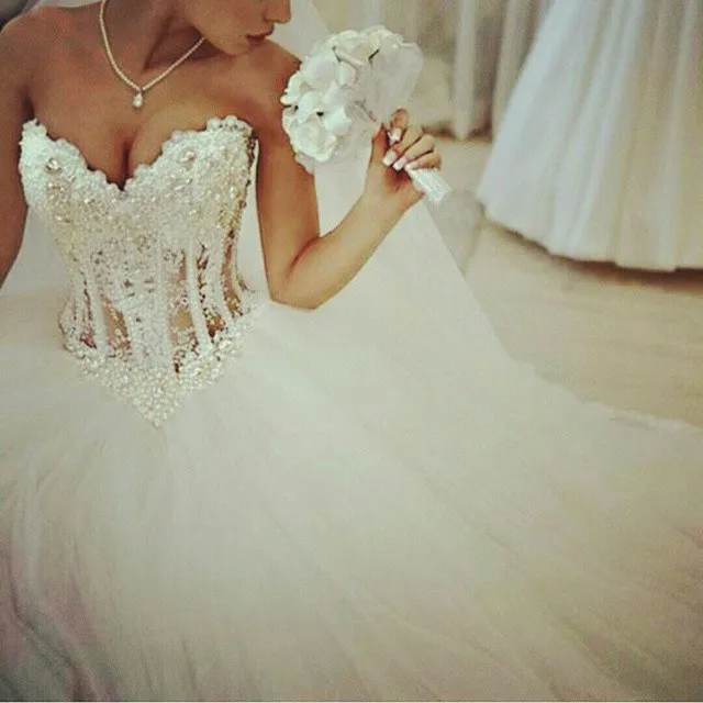 Vestido De novia De encaje con perlas De cristal, corsé, personalizado, novia, 2019