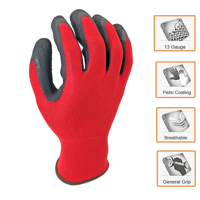 NMSafety Protective Safety Work Glove Polyester Knit Foam Latex Glove For Working 24Pieces/12 Pairs/Lot.