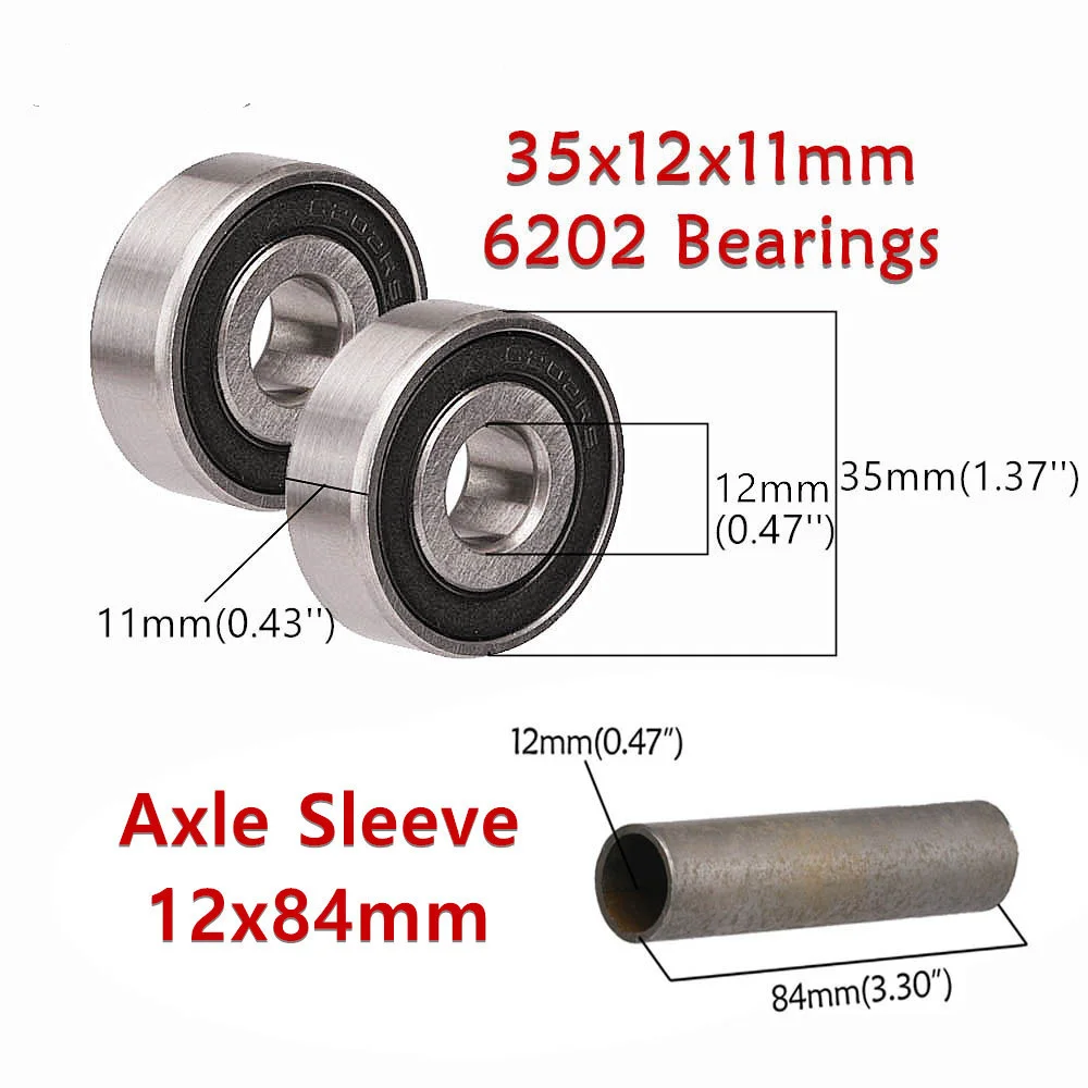 2X 6202 RS Bearings & 12x84mm Spacer Bush Sleeve for 15mm to 12mm Axle Rear Wheels