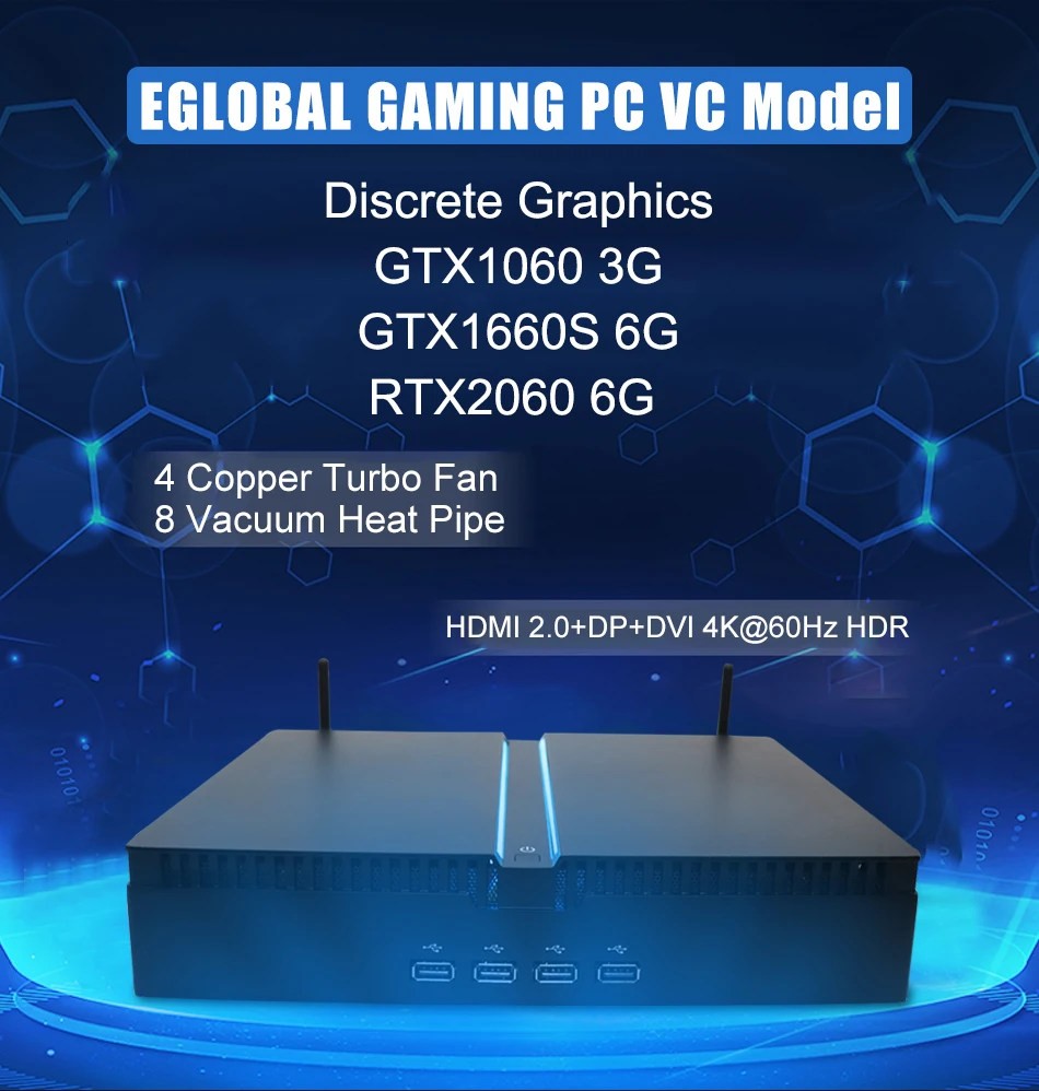 Eglobal Powerful  Mini Gaming PC Intel I9 9900KF RTX2060 GDDR6 6GB Video Card Desktop Computer  Windows 11 DDR4 NVMe SSD WIFI