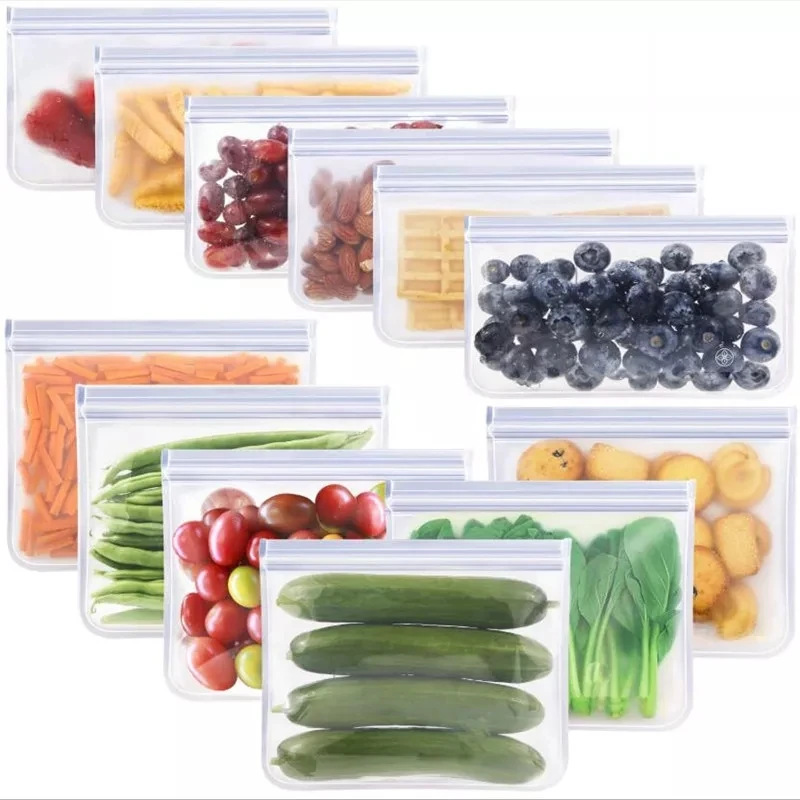 

VKTECH 10Pcs PEVA Silicone Food Storage Bag Reusable Freezer Bag Leakproof Zip Lock Bags Kitchen Organizer Fresh-keeping Bag