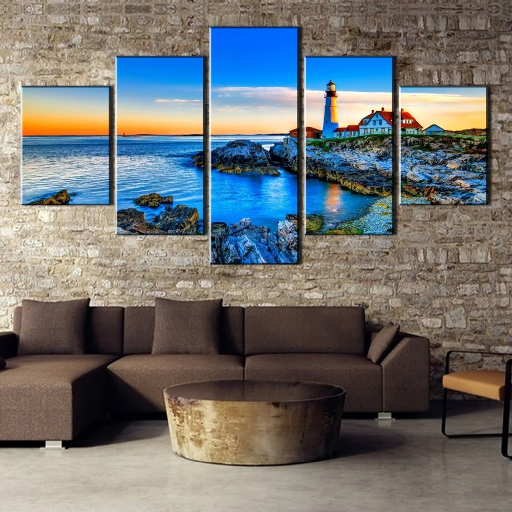 Canvas Painting 5 Piece Canvas Art Lighthouse In The Distance Painting Canvas Wall Art Picture Living Room Home Decoration