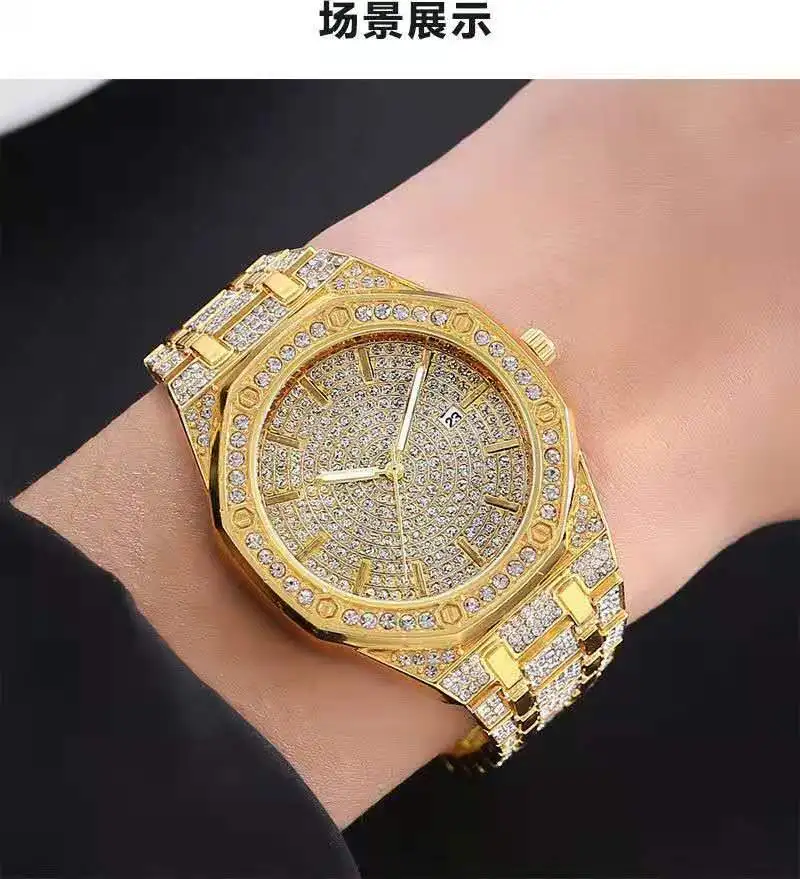 Luxury Watches for Men Full Iced Out Gold Watch Men Rhinestone Wristwatch Unique Diamond Watch Gift for Men Relojes Para Mujer