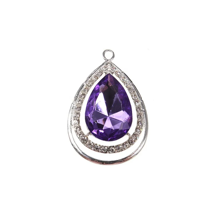 Purple Droplet Teardrop Shape Acrylic Alloy Rhienstone Pendant For Little Girl Bracelet