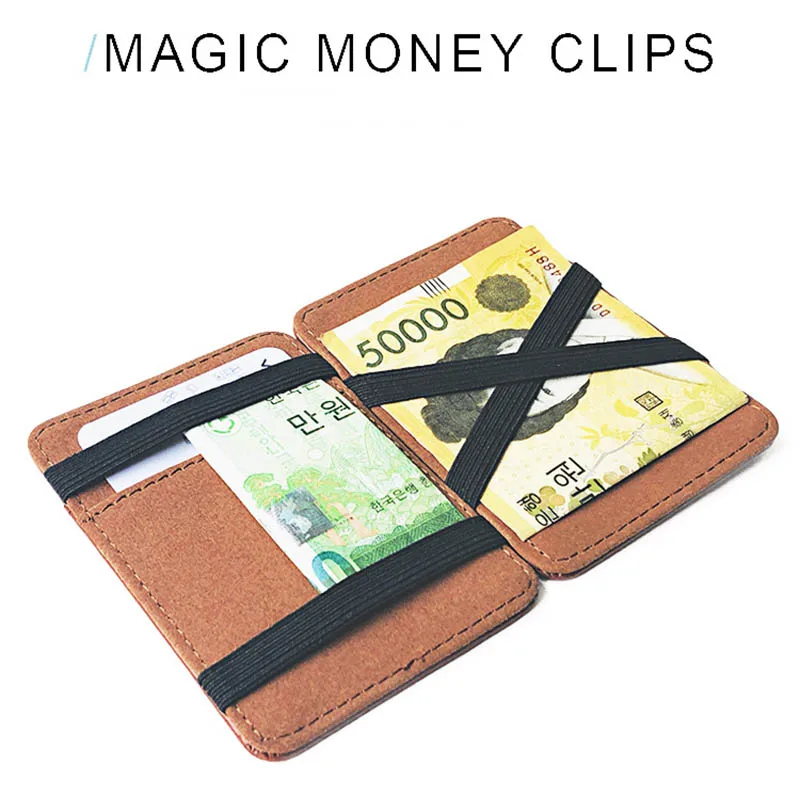 New Fashion Slim Men\'s Leather Magic Wallet Korea Designer Credit Card Holder Women Small Cash Clip Bilfold Man Clamps for Money