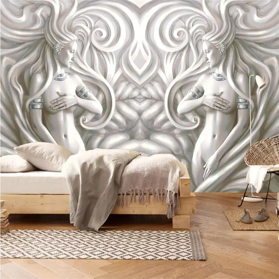 

Custom wallpaper 3d embossed beauty sculpture modern fashion 3d TV background wall murals papel de parede restaurant wall paper