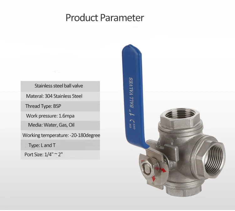 Magnetventil 1/2' 3/4' 1' 1-1/4‘ 1-1/2” Three Way 304 Stainless Steel BSP Thread Ball Valve T-type L-type DN32 Ball Valve Wasser und Dampf — Detail 1