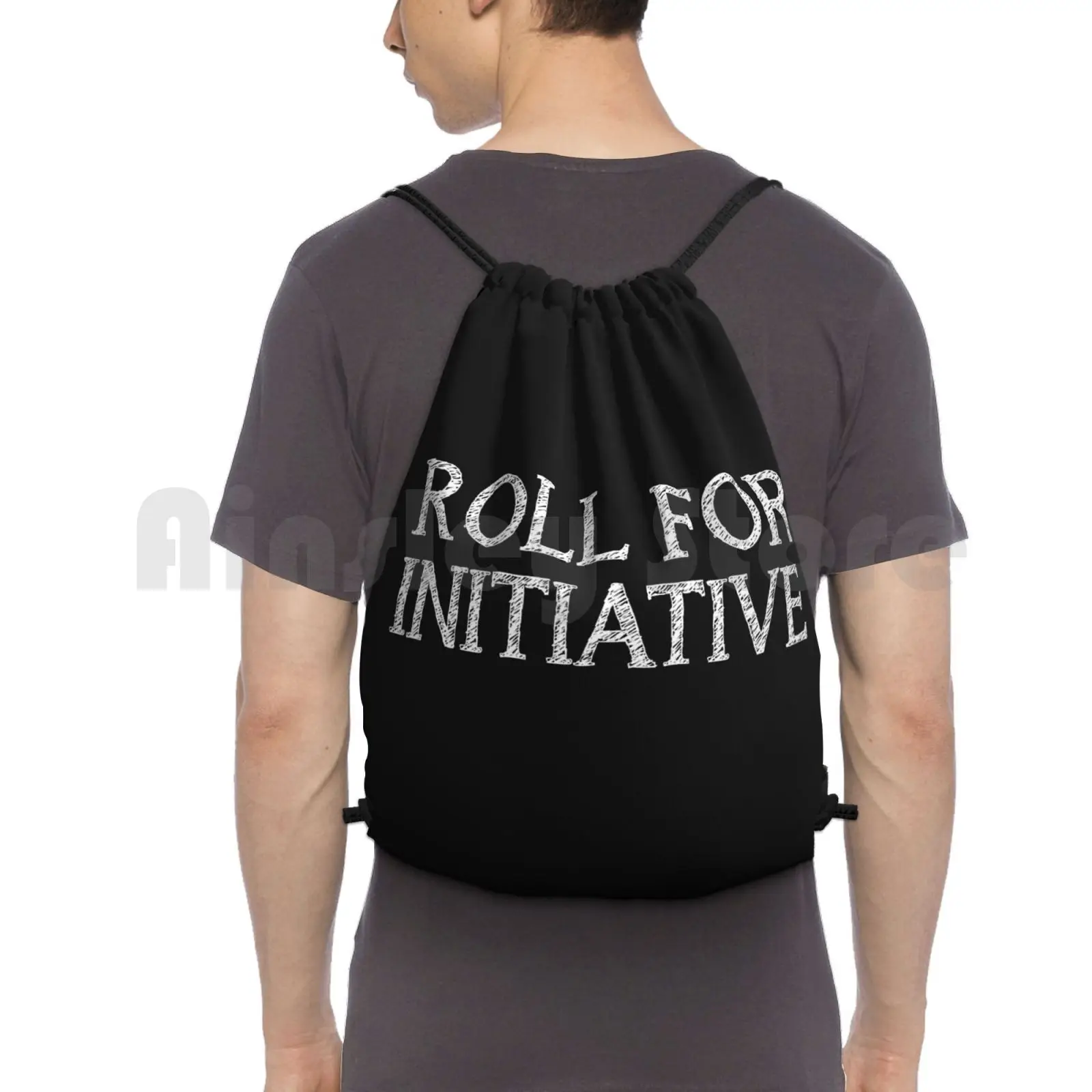 Roll For Initiative ( Black ) Backpack Drawstring Bags Gym Bag Waterproof Gamers Rpg Tabletop Table Top Tabletop Rpg