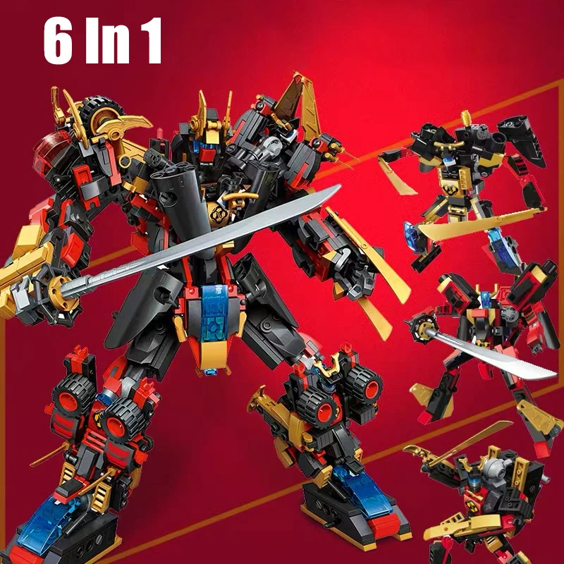 QMAN 6 in 1 Transforming Mecha Warrior Building Blocks City Transformation Robot Model Bricks Sets Toys For Children Gifts MOC