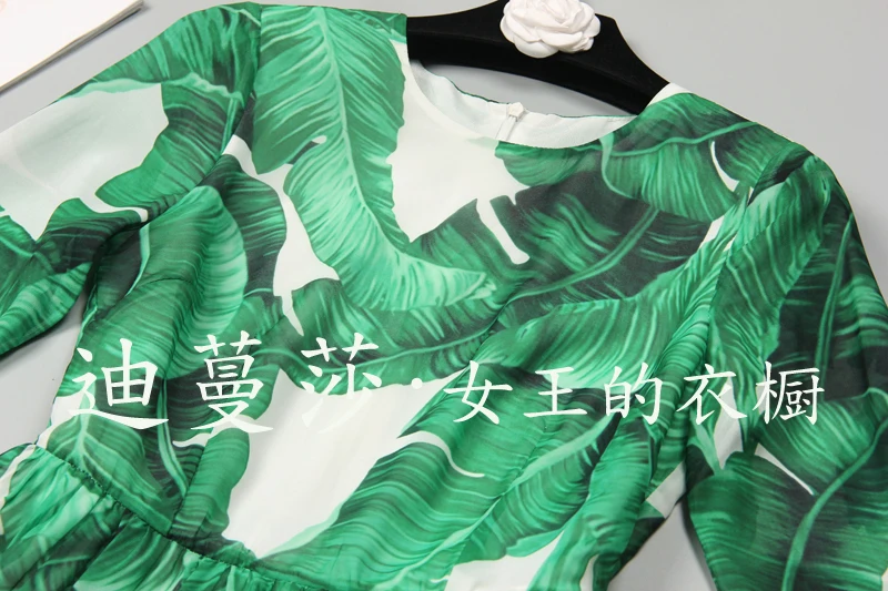 S-3XL High Quality Summer New Fashion Party Banana Leaves Exquisite Printing Elegant Long Dress Women Beach Vacation