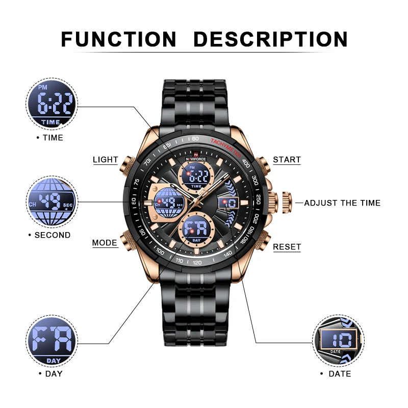 NAVIFORCE Men's Business Watches Waterproof Wristwatch Analog Digital Chronograph Quartz Calendar Clock Relogio Masculino