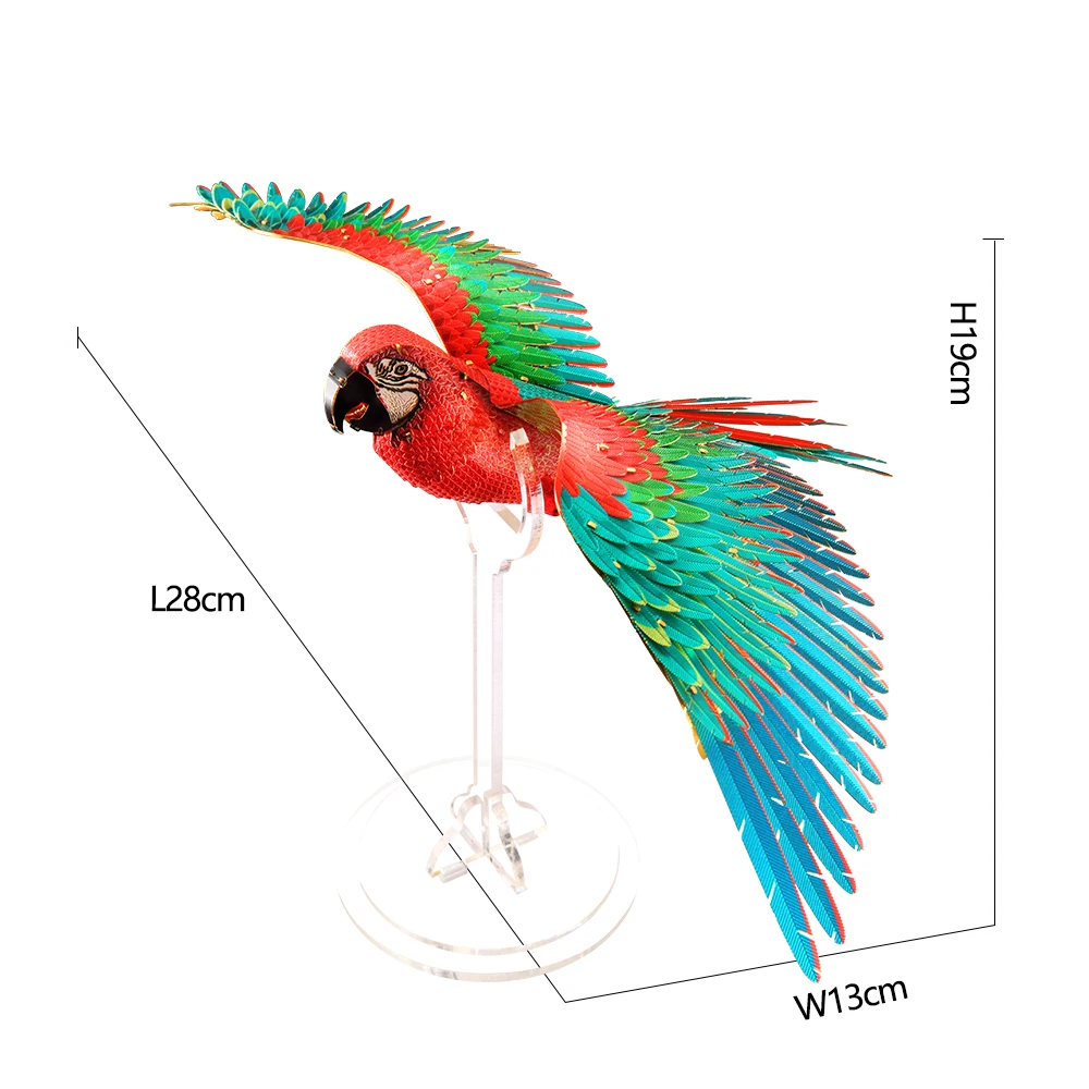 Piececool-rompecabezas de Metal 3D, guacamayo escarlata con soporte acrílico, juegos de modelos DIY, rompecabezas de ensamblaje, juguete de