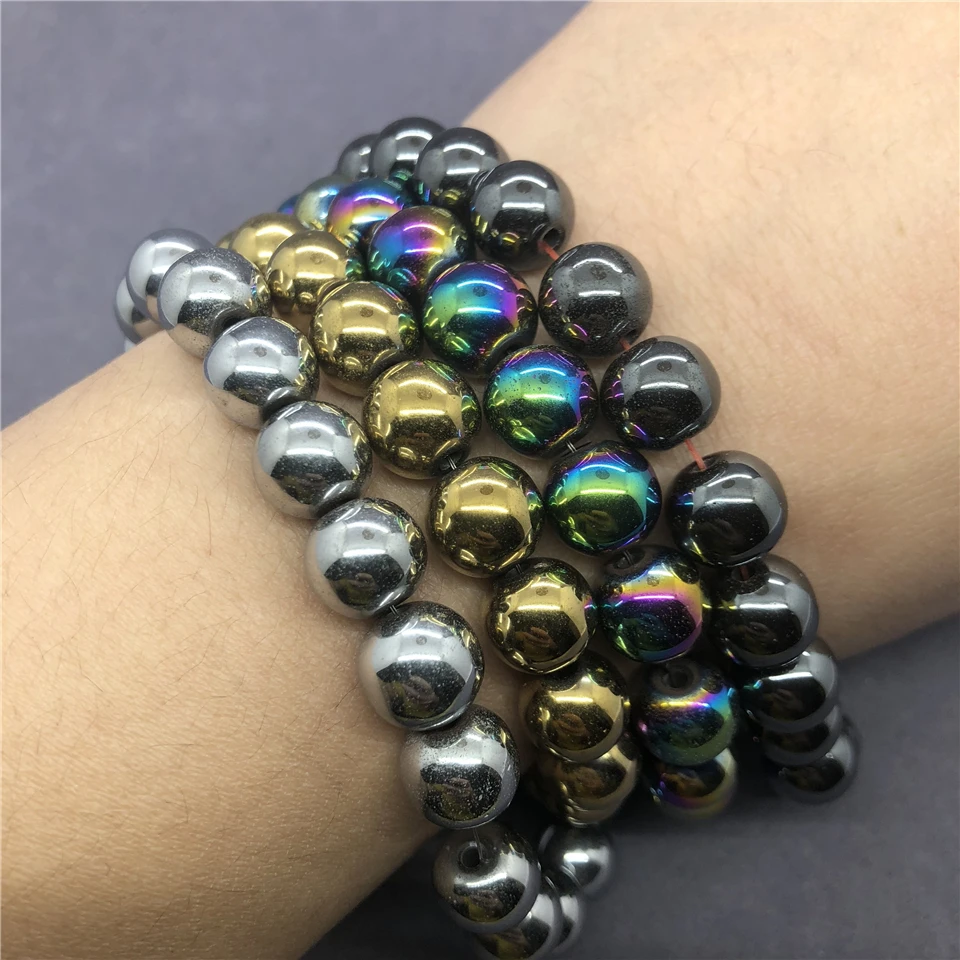 4 Colors Hematite Beads 4-12mm Round Natural Loose Stone Diy for Bracelet Men