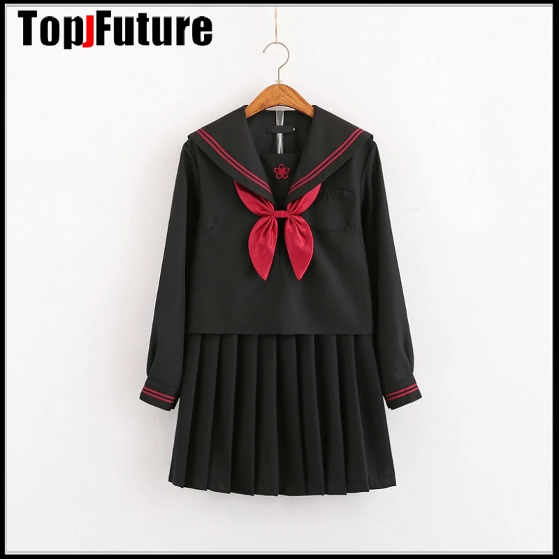 Uniforme escolar japonés con bordado para mujer, traje de chica mala, traje de sailor, traje de clase, top, camisa