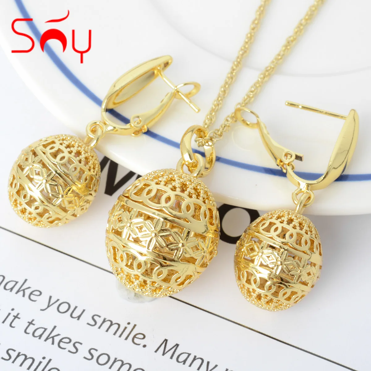 

Sunny Jewelry Sets Hot Sale Hollow Drop Ball Earrings Pendent Necklace For Women New Design For Daily Wear Wedding Party Gift