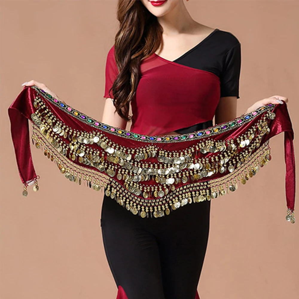 1PC New Style Belly Dance Belt Newest Multi-color Glass Silk Velvet Dancing Belt Scarf Crystal BellyDance Waist Chain Hip Scarf