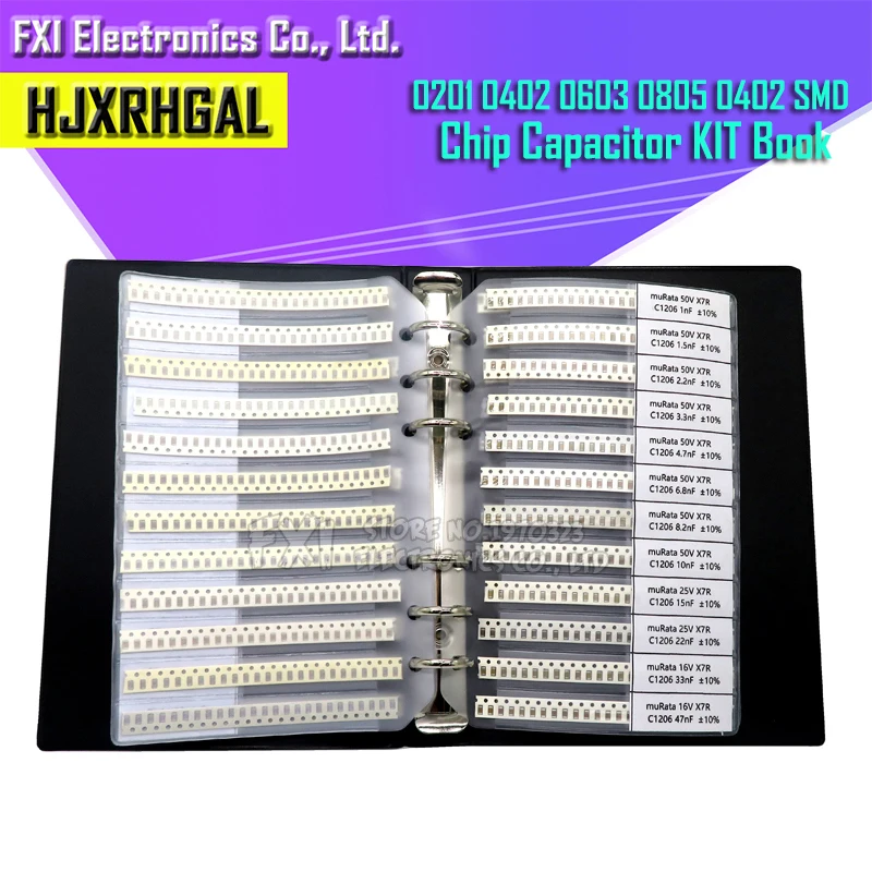 0201 0402 0603 0805 0402 SMD Chip capacitor kit capacitor sample book 38~92Value 950PCS~4600PCS 10uf 10nf 10pf 1nf 10nf 100nf