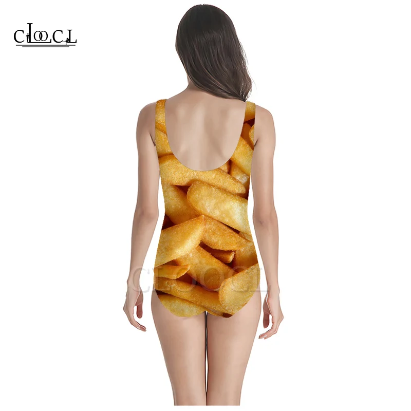 CLOOCL Delicious Fried French Fries 3D Print One-piece Swimwear Women Swimming Bathing Suit Sleeveless Sexy Swimsuit