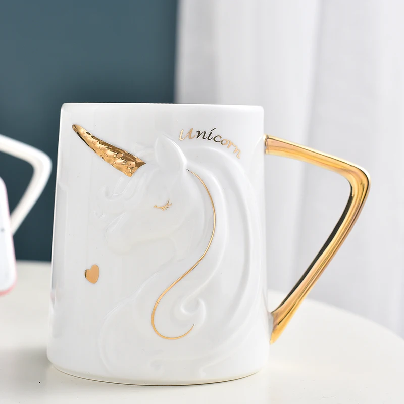 Unicorn Coffee Mug with Mobile Phone Holder Lid, Gorgeous Relief, Cute, Water, Tea, Ceramic, Milk, Breakfast Cup, Creative Gift